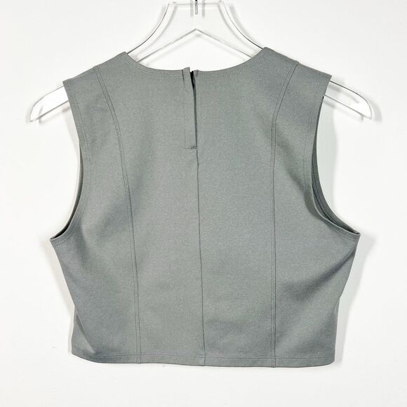 Theory Women’s Size Small Zeen Shift Faux Suede Crop Sleeveless Grey Top - Picture 3 of 8